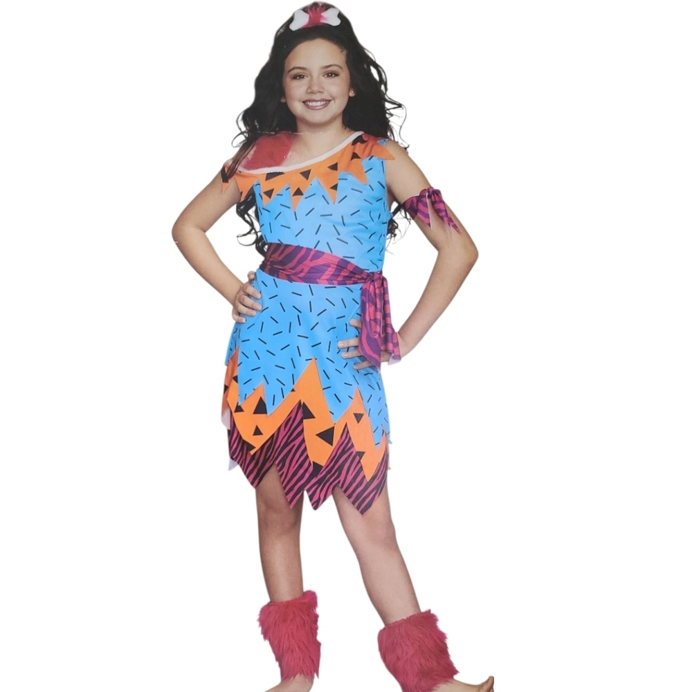 Girls Stone Age Dress Halloween Dress Up Costume Complete M(8-10) New
